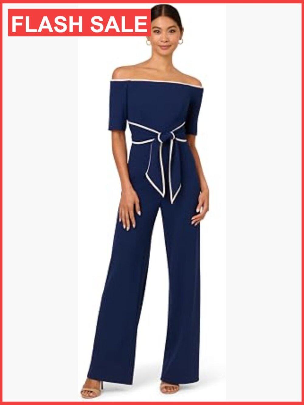 Off-the-Shoulder Knit Crepe Tie Waist Jumpsuit